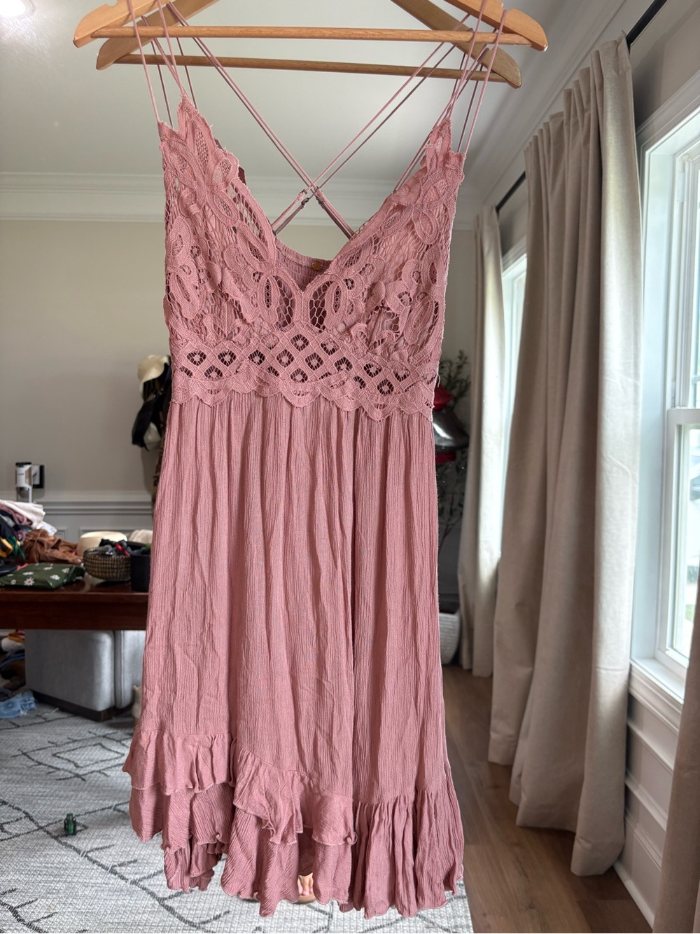 Free People Lace Bodice Spaghetti Strap Midi Dress - Dusty Rose